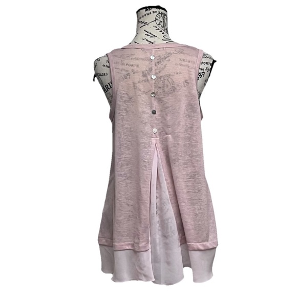 Coin 1804 Pink Sheer Linen Tunic Blouse Lagenlook Coastal Beach Boho Hippie M - Picture 4 of 9